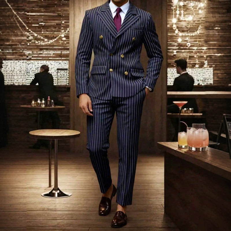 Abito gessato da uomo 👔 Effetto snellente e allungante, doppiopetto con revers a punta, vestibilità slim 💼 Adatto per lavoro e matrimoni 🏆