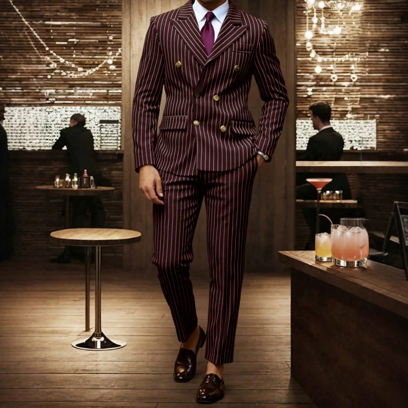 Abito gessato da uomo 👔 Effetto snellente e allungante, doppiopetto con revers a punta, vestibilità slim 💼 Adatto per lavoro e matrimoni 🏆