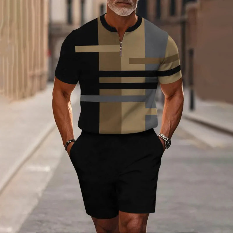 🔥SCONTO DEL 60%🔥 Completo da uomo composto da camicia con cerniera a un quarto e pantaloncini