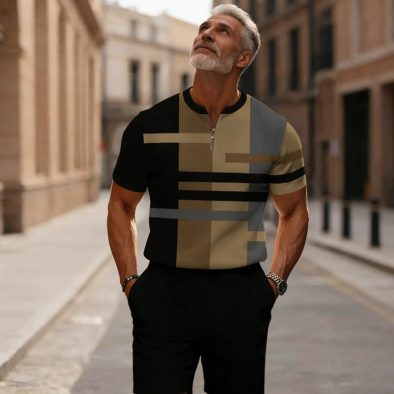 🔥SCONTO DEL 60%🔥 Completo da uomo composto da camicia con cerniera a un quarto e pantaloncini