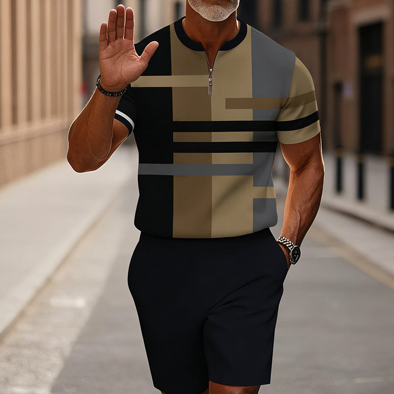 🔥SCONTO DEL 60%🔥 Completo da uomo composto da camicia con cerniera a un quarto e pantaloncini
