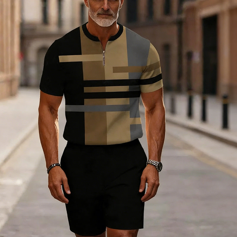 🔥SCONTO DEL 60%🔥 Completo da uomo composto da camicia con cerniera a un quarto e pantaloncini