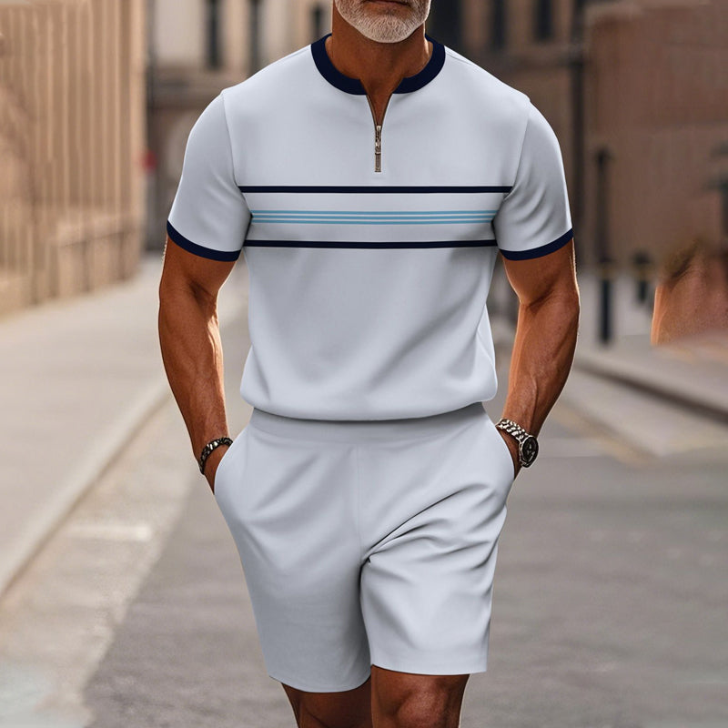 🔥SCONTO DEL 60%🔥 Completo da uomo composto da camicia con cerniera a un quarto e pantaloncini