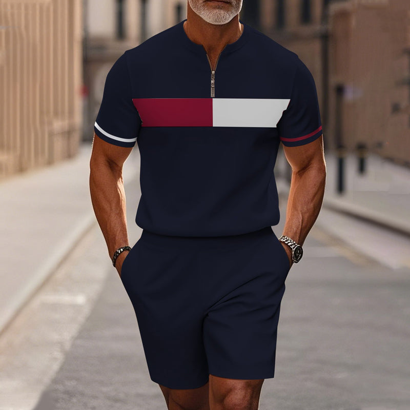 🔥SCONTO DEL 60%🔥 Completo da uomo composto da camicia con cerniera a un quarto e pantaloncini
