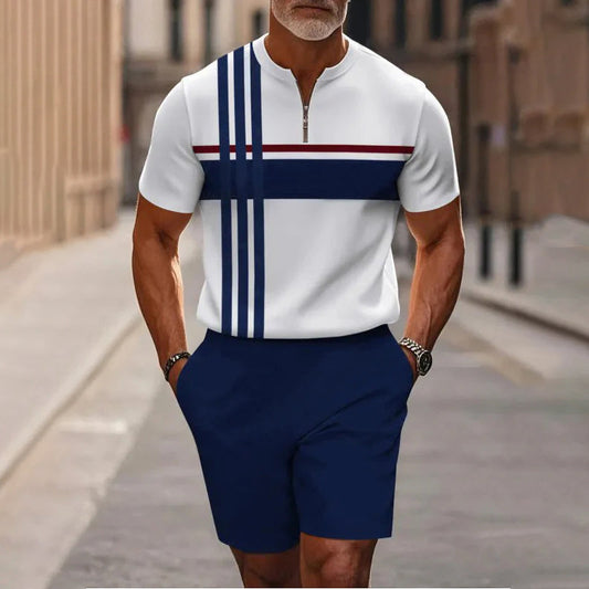 🔥SCONTO DEL 60%🔥 Completo da uomo composto da camicia con cerniera a un quarto e pantaloncini