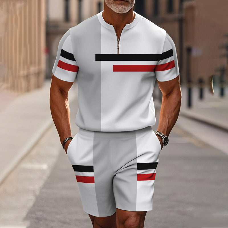 🔥SCONTO DEL 60%🔥 Completo da uomo composto da camicia con cerniera a un quarto e pantaloncini
