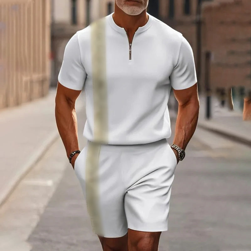 🔥SCONTO DEL 60%🔥 Completo da uomo composto da camicia con cerniera a un quarto e pantaloncini