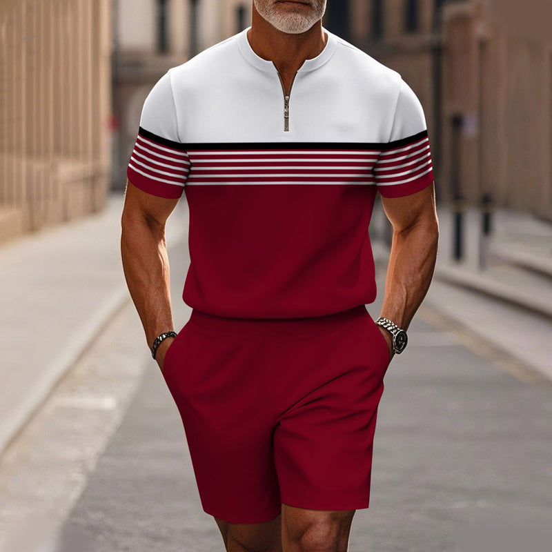 🔥SCONTO DEL 60%🔥 Completo da uomo composto da camicia con cerniera a un quarto e pantaloncini