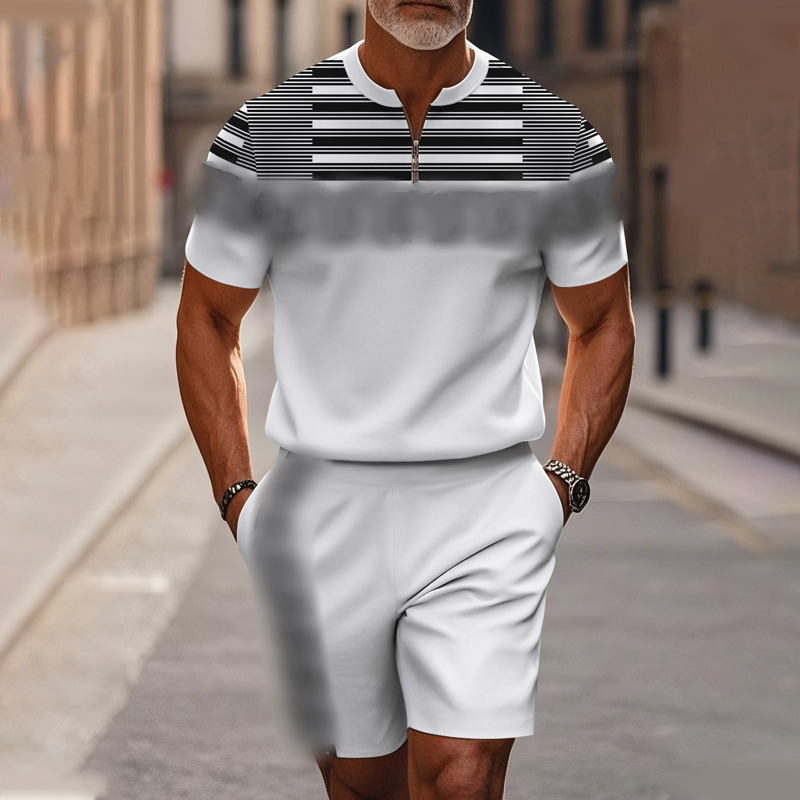 🔥SCONTO DEL 60%🔥 Completo da uomo composto da camicia con cerniera a un quarto e pantaloncini