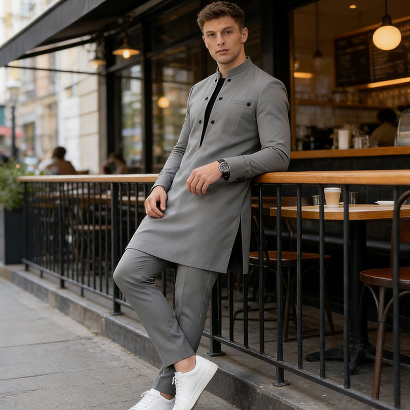 👔 Sconto del 60%! 🔥 Completo da uomo moderno con tunica e pantaloni con colletto alla coreana – Design elegante, vestibilità comoda e perfetto per le occasioni festive 🎩