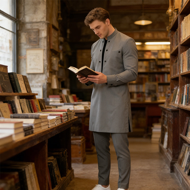 👔 Sconto del 60%! 🔥 Completo da uomo moderno con tunica e pantaloni con colletto alla coreana – Design elegante, vestibilità comoda e perfetto per le occasioni festive 🎩