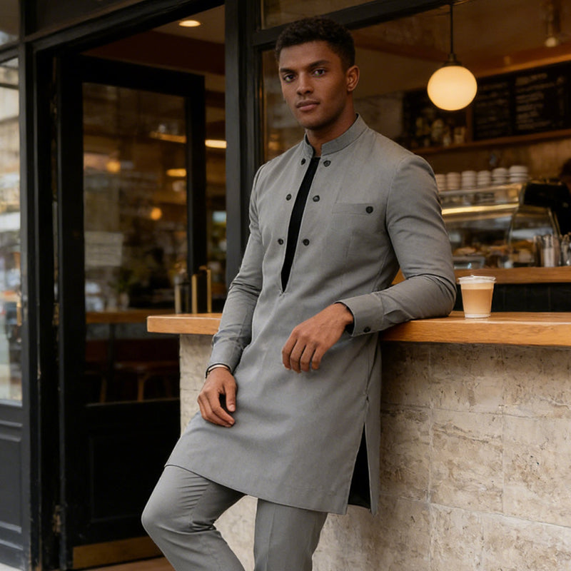 👔 Sconto del 60%! 🔥 Completo da uomo moderno con tunica e pantaloni con colletto alla coreana – Design elegante, vestibilità comoda e perfetto per le occasioni festive 🎩