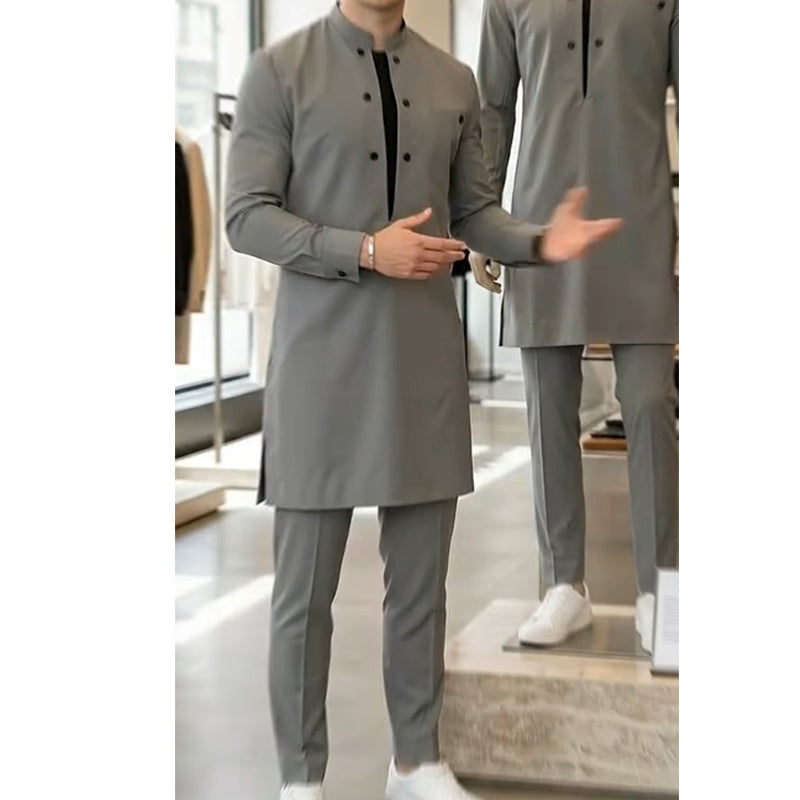 👔 Sconto del 60%! 🔥 Completo da uomo moderno con tunica e pantaloni con colletto alla coreana – Design elegante, vestibilità comoda e perfetto per le occasioni festive 🎩