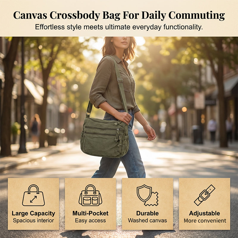 Borsa in tela multi-tasche 🎒 Leggera e resistente, tracolla regolabile, può essere indossata a spalla o a tracolla 👜