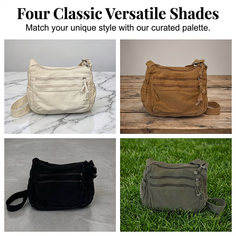 Borsa in tela multi-tasche 🎒 Leggera e resistente, tracolla regolabile, può essere indossata a spalla o a tracolla 👜