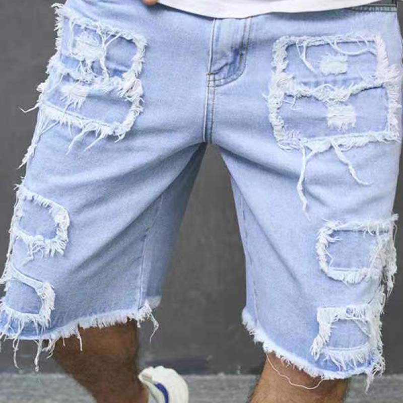 🔥SCONTO DEL 60% ORA!🔥 Pantaloncini di jeans da uomo strappati con dettagli sfrangiati