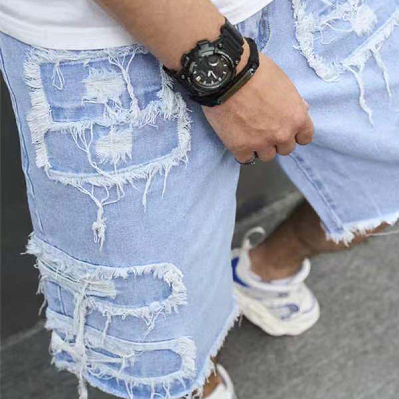 🔥SCONTO DEL 60% ORA!🔥 Pantaloncini di jeans da uomo strappati con dettagli sfrangiati
