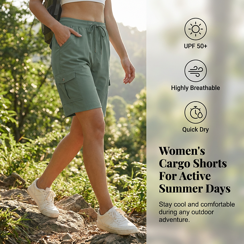 Shorts Cargo 🩳 — Con tasche laterali e tasche cargo: ampio spazio di stoccaggio + sicurezza antifurto. Protezione solare UPF 50+ | Tessuto ad asciugatura rapida | Vestibilità rilassata con coulisse | Ideali per l'escursionismo all'aperto 🏞️