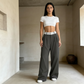 Eleganti pantaloni a gamba larga 💃 Fascia in vita a contrasto + vita alta ✨ Perfetti per il lavoro o per lo shopping 👜