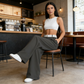 Eleganti pantaloni a gamba larga 💃 Fascia in vita a contrasto + vita alta ✨ Perfetti per il lavoro o per lo shopping 👜