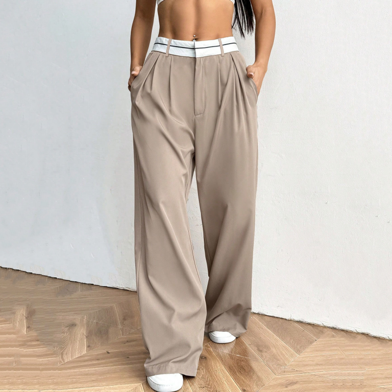 Eleganti pantaloni a gamba larga 💃 Fascia in vita a contrasto + vita alta ✨ Perfetti per il lavoro o per lo shopping 👜