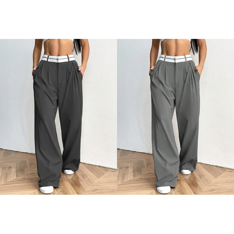 Eleganti pantaloni a gamba larga 💃 Fascia in vita a contrasto + vita alta ✨ Perfetti per il lavoro o per lo shopping 👜