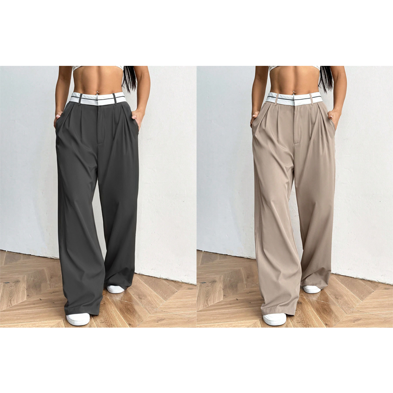 Eleganti pantaloni a gamba larga 💃 Fascia in vita a contrasto + vita alta ✨ Perfetti per il lavoro o per lo shopping 👜