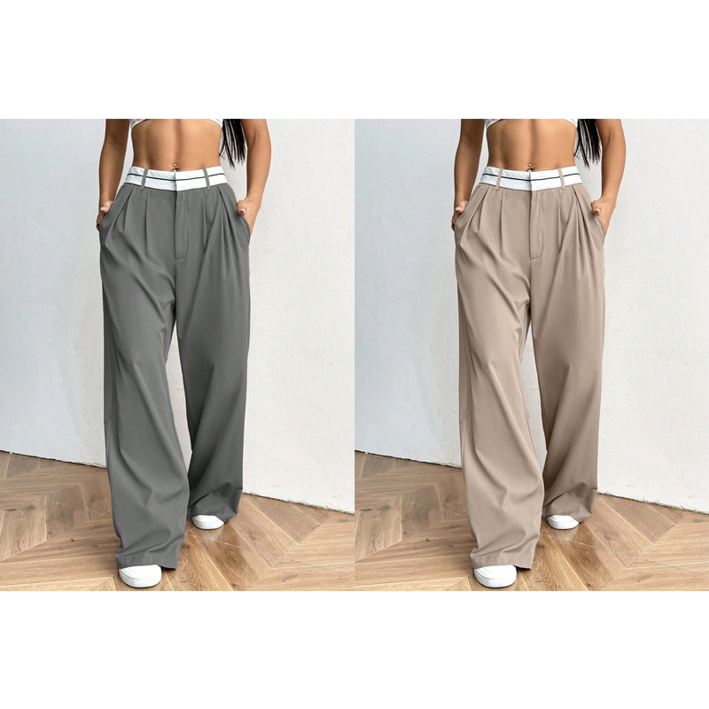 Eleganti pantaloni a gamba larga 💃 Fascia in vita a contrasto + vita alta ✨ Perfetti per il lavoro o per lo shopping 👜