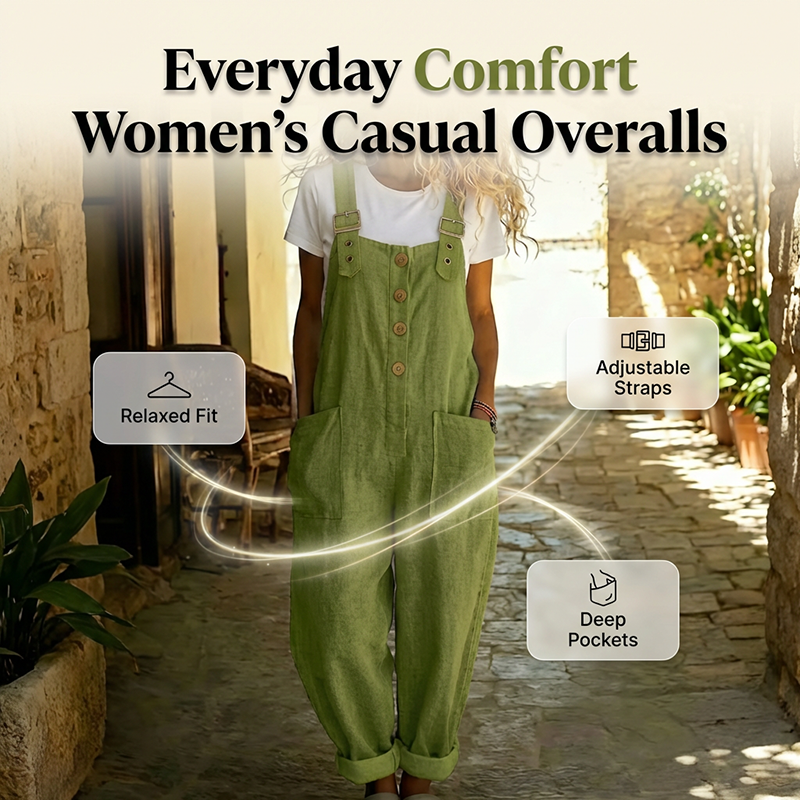 👖SCONTO DEL 60% ORA! 🌿 Salopette casual da donna con bottoni sul davanti – Spalline regolabili, tessuto traspirante e vestibilità comoda ✨