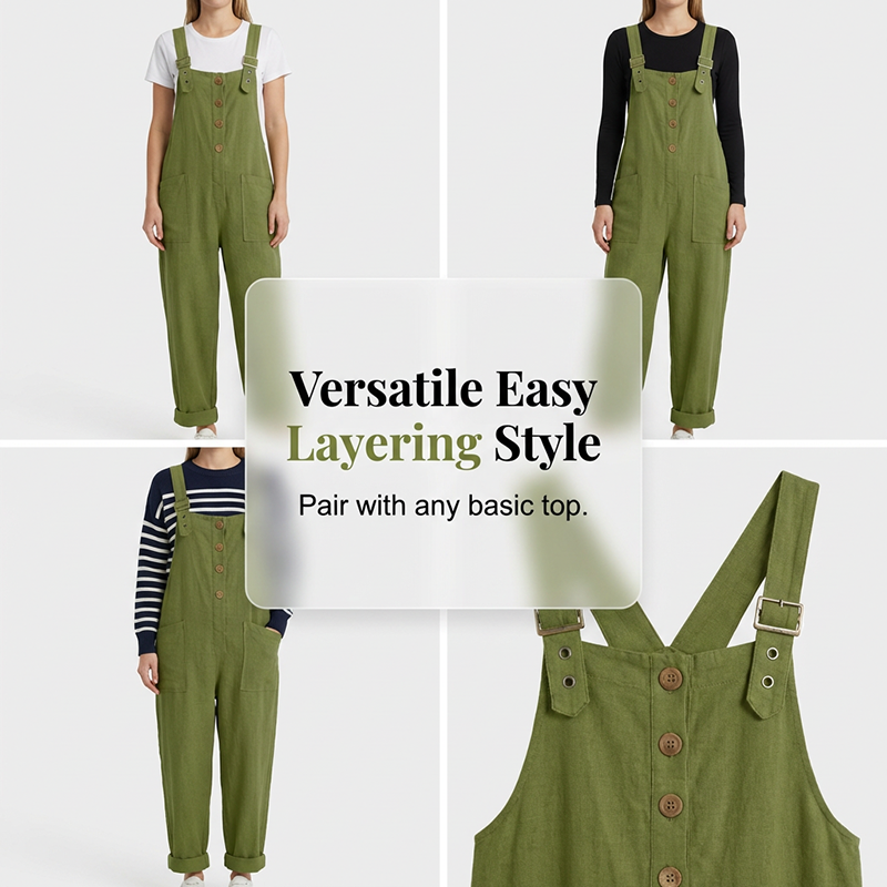 👖SCONTO DEL 60% ORA! 🌿 Salopette casual da donna con bottoni sul davanti – Spalline regolabili, tessuto traspirante e vestibilità comoda ✨