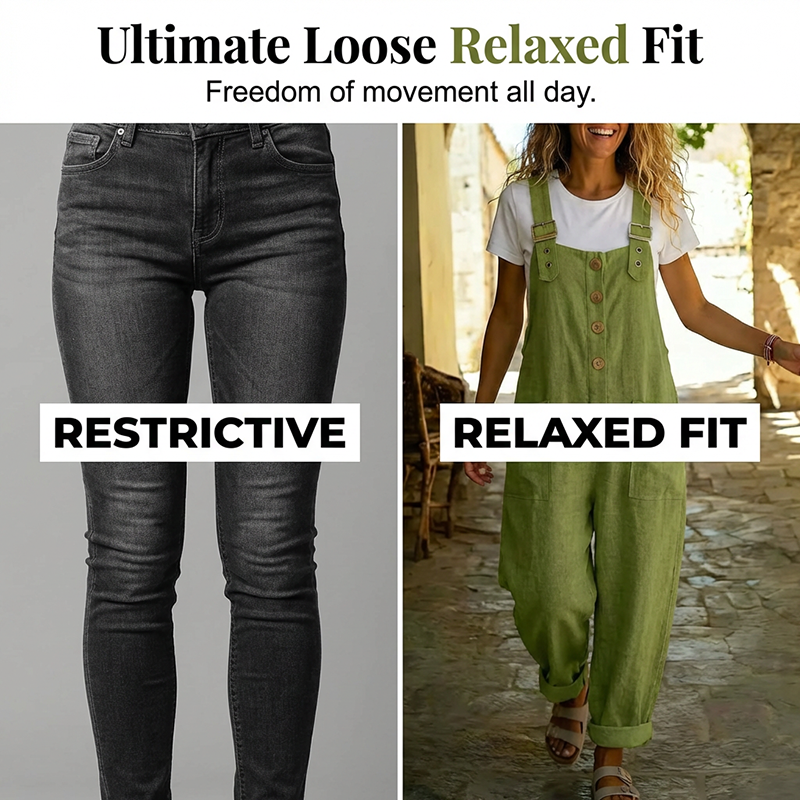 👖SCONTO DEL 60% ORA! 🌿 Salopette casual da donna con bottoni sul davanti – Spalline regolabili, tessuto traspirante e vestibilità comoda ✨