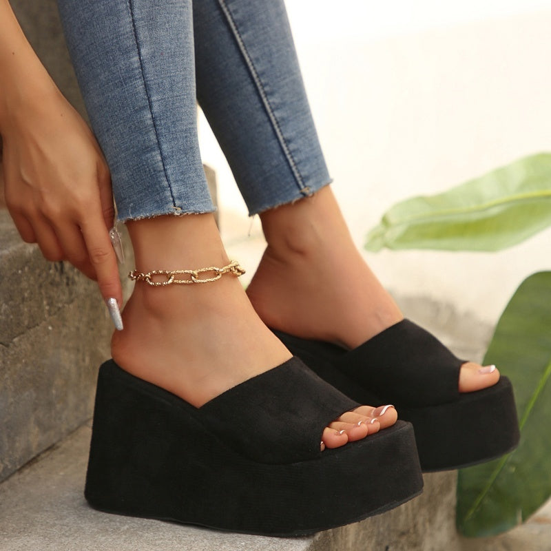 Sandali che aumentano l'altezza 👡 Modello slip-on, suola spessa per slanciare le gambe, texture antiscivolo, comodi tutto il giorno, perfetti per l'estate ☀️