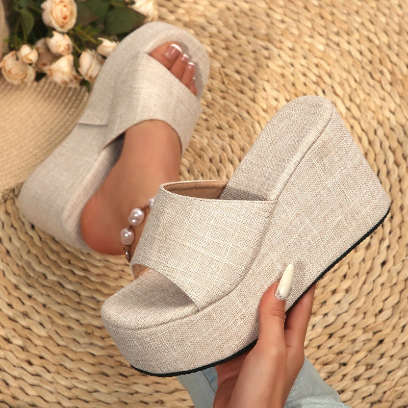 Sandali che aumentano l'altezza 👡 Modello slip-on, suola spessa per slanciare le gambe, texture antiscivolo, comodi tutto il giorno, perfetti per l'estate ☀️