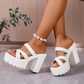 Sandali con plateau e tacco grosso 👡 Design con cinturini incrociati, facili da indossare, suola antiscivolo dentellata, aggiungono 5 cm di altezza, perfetti per lo shopping o gli appuntamenti 🛍️