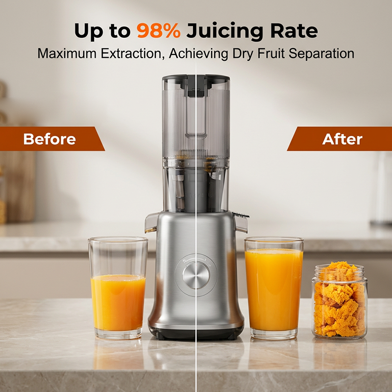 ✨🥤60% DI SCONTO + SPEDIZIONE GRATUITA🍎Spremiagrumi a freddo ad alta resa – Imbuto di alimentazione ultra largo da 110 mm, estrazione del succo al 98% e facile pulizia ⚡