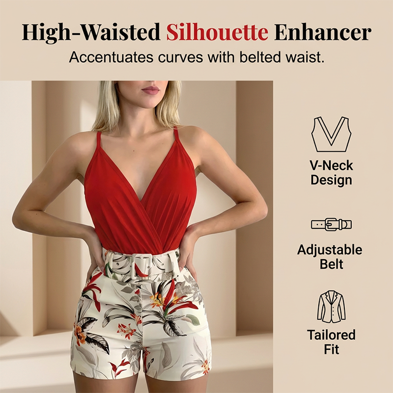 👗 SCONTO DEL 50%! 🌺 Set da 2 pezzi: top con scollo a V e pantaloncini – Stampa tropicale e vita alta – Leggeri, freschi e perfetti per la spiaggia, le vacanze o le calde giornate estive ☀️