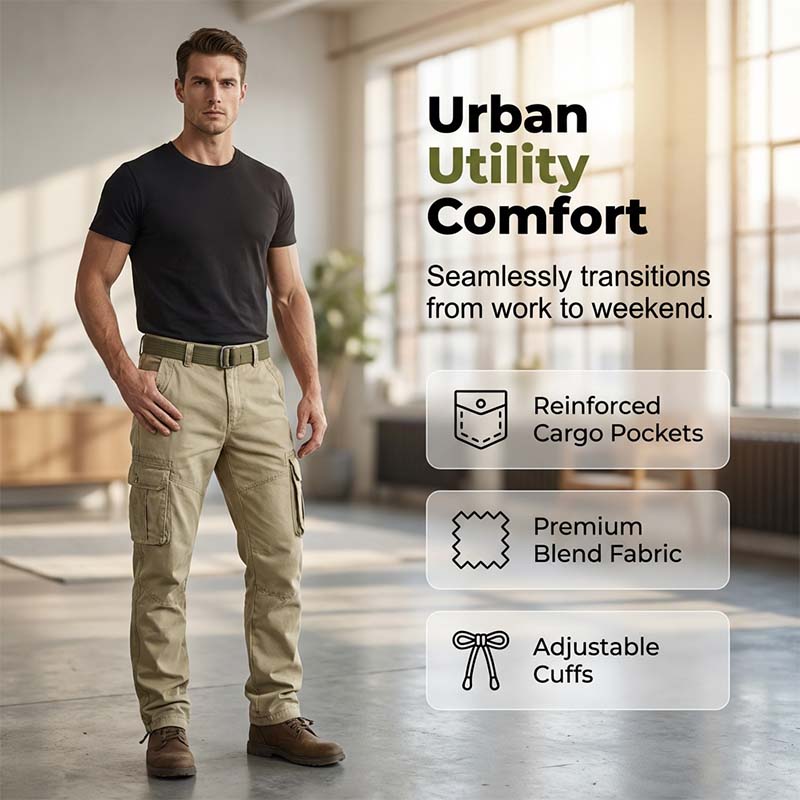 🧥 Pantaloni cargo tattici da uomo | Tasche multiple 📦 Tessuto resistente in misto cotone 💪 Ginocchia ampie e strutturate 🦵 Vita e orli delle gambe regolabili 🎛️