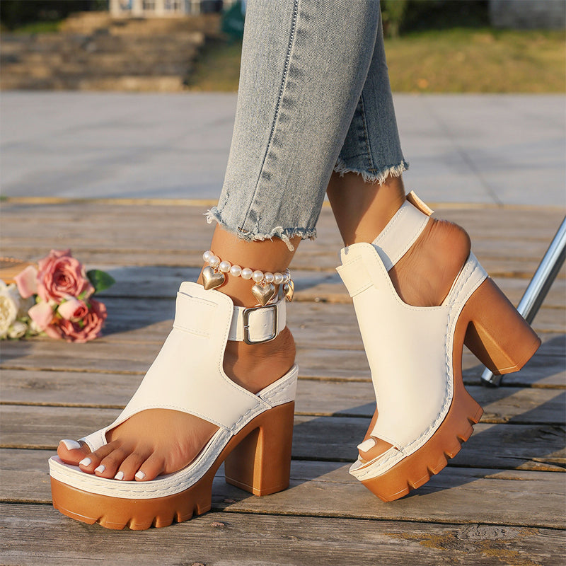 👡50% DI SCONTO✨ Sandali open-toe con tacco largo | Aumento di statura stabile · Design traforato traspirante · Cinturini regolabili alla caviglia · Suola in gomma antiscivolo · Modello estivo versatile