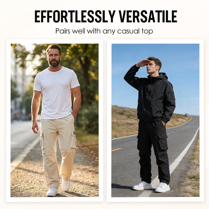 👖 SCONTO DEL 50% IN QUESTO MOMENTO! 🛠️ Pantaloni elasticizzati da uomo con tasche – Tasche multiple e coulisse in vita – Pantaloni casual dal taglio dritto – perfetti per il lavoro, i viaggi o le giornate attive 🏃‍♂️
