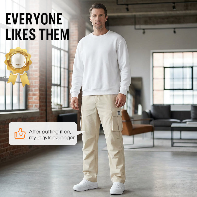👖 SCONTO DEL 50% IN QUESTO MOMENTO! 🛠️ Pantaloni elasticizzati da uomo con tasche – Tasche multiple e coulisse in vita – Pantaloni casual dal taglio dritto – perfetti per il lavoro, i viaggi o le giornate attive 🏃‍♂️