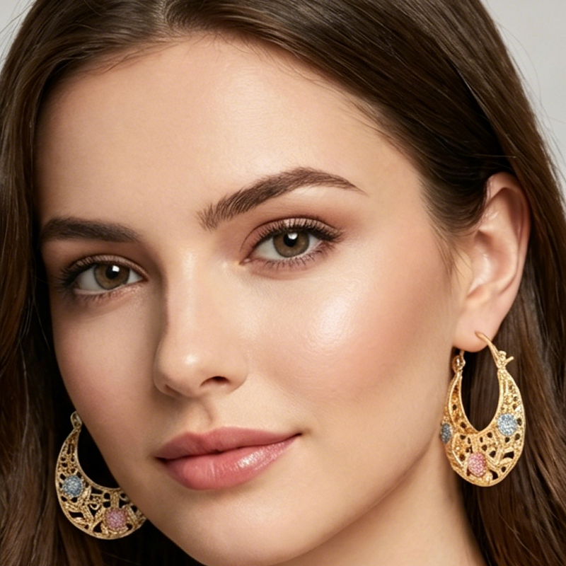 💛 SCONTO DEL 50%! 🌙 Orecchini a cerchio a forma di mezzaluna placcati in oro con fiori smaltati – Delicati e dal fascino floreale, perfetti per un look elegante da tutti i giorni o come idea regalo 🌸