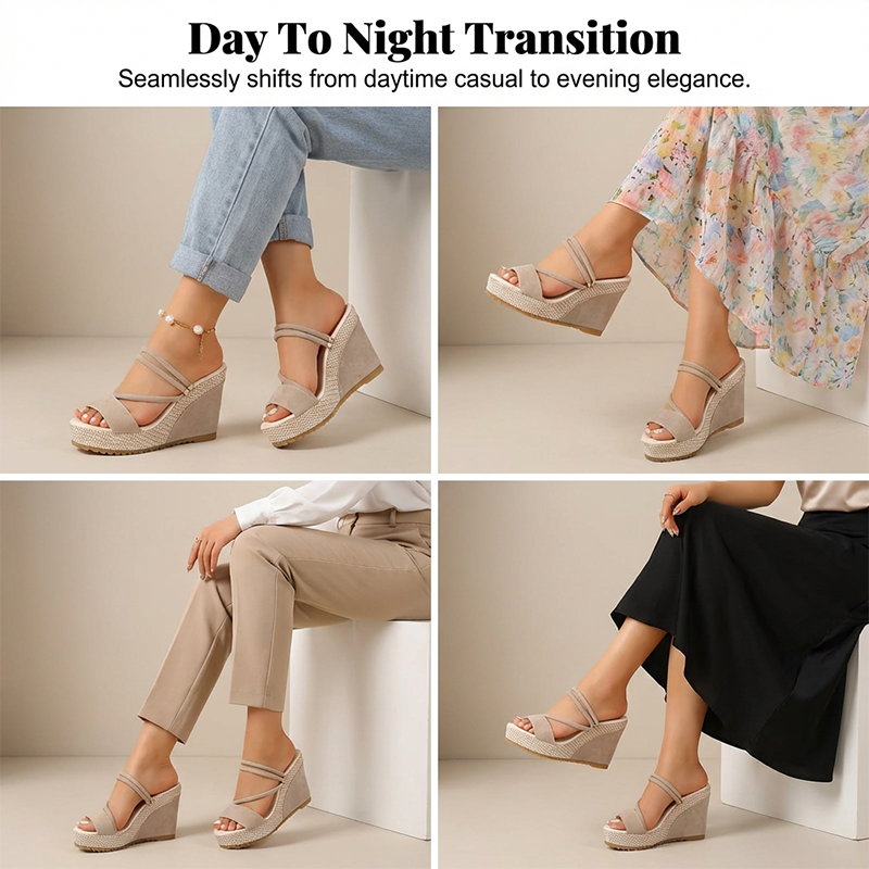 👠 SCONTO DEL 50% A TEMPO LIMITATO! ✨ Sandali da donna con zeppa e tacco alto – Intrecciati, con cinturino alla caviglia, perfetti per il resort 🌴