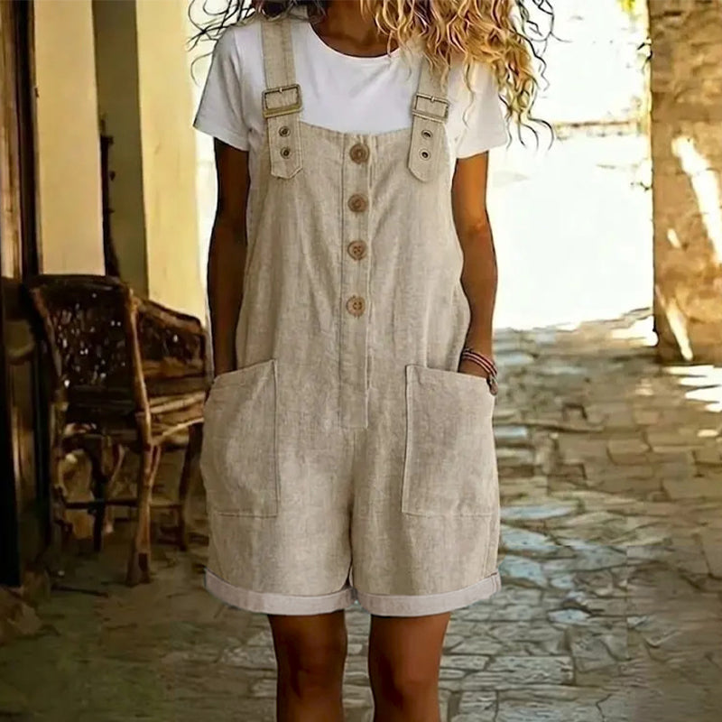 👖50% DI SCONTO! ✨ Tuta monocolore in stile retrò – spalline regolabili, ampie tasche e vestibilità comoda – un capo essenziale perfetto per un look estivo casual ☀️