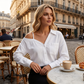 👚 SCONTO DEL 50%! ✨ Camicia da donna con spalle scoperte e abbottonatura – Asimmetrica, in tessuto stropicciato e con maniche lunghe – Leggera, casual e chic 💫