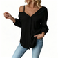 👚 SCONTO DEL 50%! ✨ Camicia da donna con spalle scoperte e abbottonatura – Asimmetrica, in tessuto stropicciato e con maniche lunghe – Leggera, casual e chic 💫
