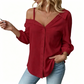 👚 SCONTO DEL 50%! ✨ Camicia da donna con spalle scoperte e abbottonatura – Asimmetrica, in tessuto stropicciato e con maniche lunghe – Leggera, casual e chic 💫