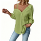 👚 SCONTO DEL 50%! ✨ Camicia da donna con spalle scoperte e abbottonatura – Asimmetrica, in tessuto stropicciato e con maniche lunghe – Leggera, casual e chic 💫