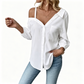 👚 SCONTO DEL 50%! ✨ Camicia da donna con spalle scoperte e abbottonatura – Asimmetrica, in tessuto stropicciato e con maniche lunghe – Leggera, casual e chic 💫
