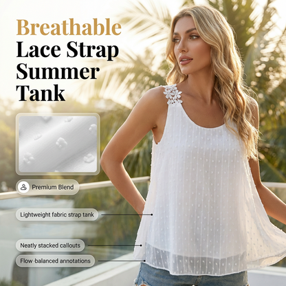 👚 SCONTO DEL 50% IN QUESTO MOMENTO!🎀 Elegante canotta con spalline in pizzo a pois – Chiffon traspirante e vestibilità morbida – Un capo indispensabile per l'estate 🌸