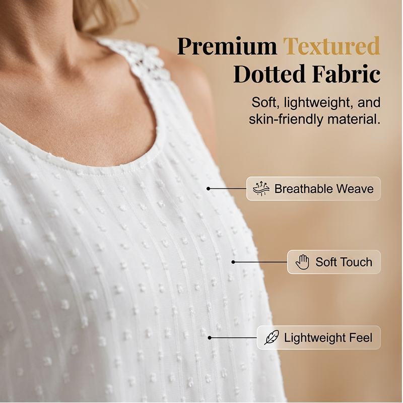 👚 SCONTO DEL 50% IN QUESTO MOMENTO!🎀 Elegante canotta con spalline in pizzo a pois – Chiffon traspirante e vestibilità morbida – Un capo indispensabile per l'estate 🌸